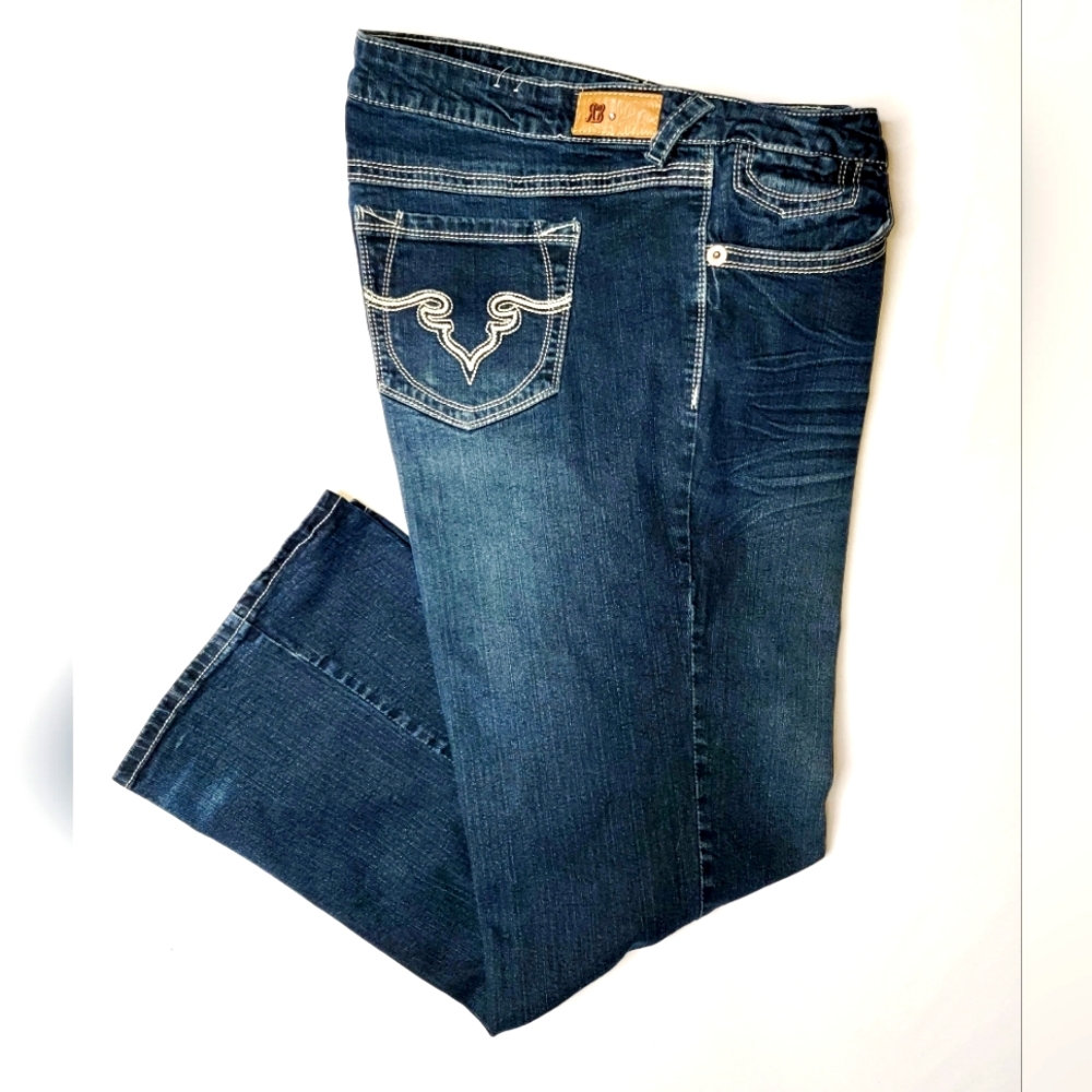 Royal Blue Women Size 22/24 Western Embroidery Pockets Bootcut Denim Jeans 42x30